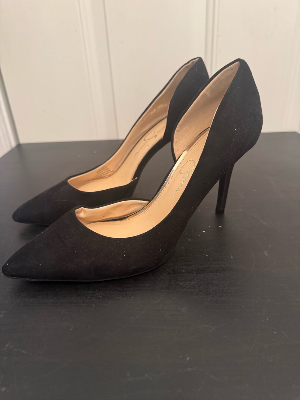 Jessica Simpson Livvy pointed toe stiletto pumps black suede 8